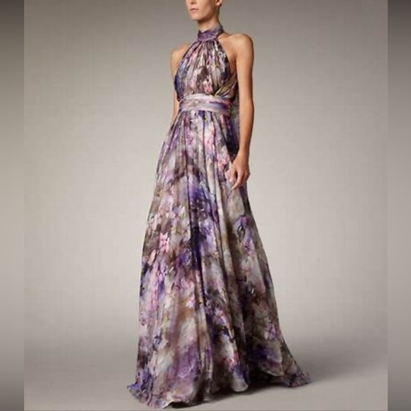 BADGLEY MISCHKA swimsuit halter ruched draped floral shirred halter